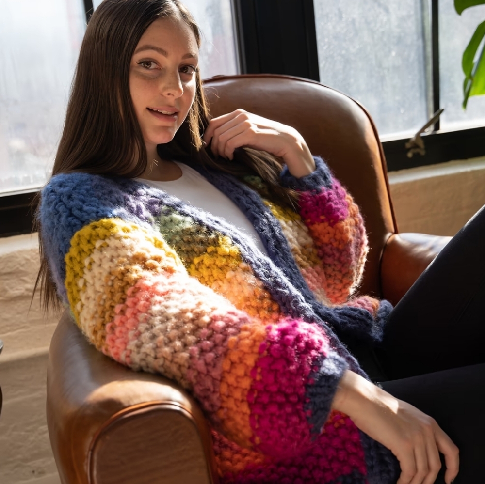 Anthropologie Mayflower HandMade Chunky Crochet Cardigan In Rainbow NIP$240